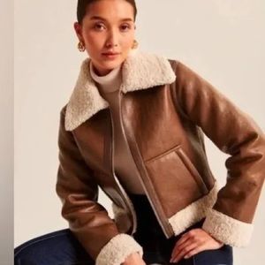 Abercrombie & Fitch Sherpa-Lined Vegan Leather Shearling Jacket